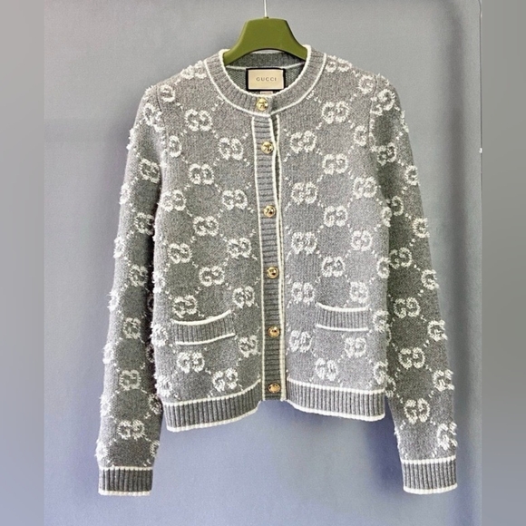 Gucci Gray GG Knit Wool Cardigan - Picture 1 of 9